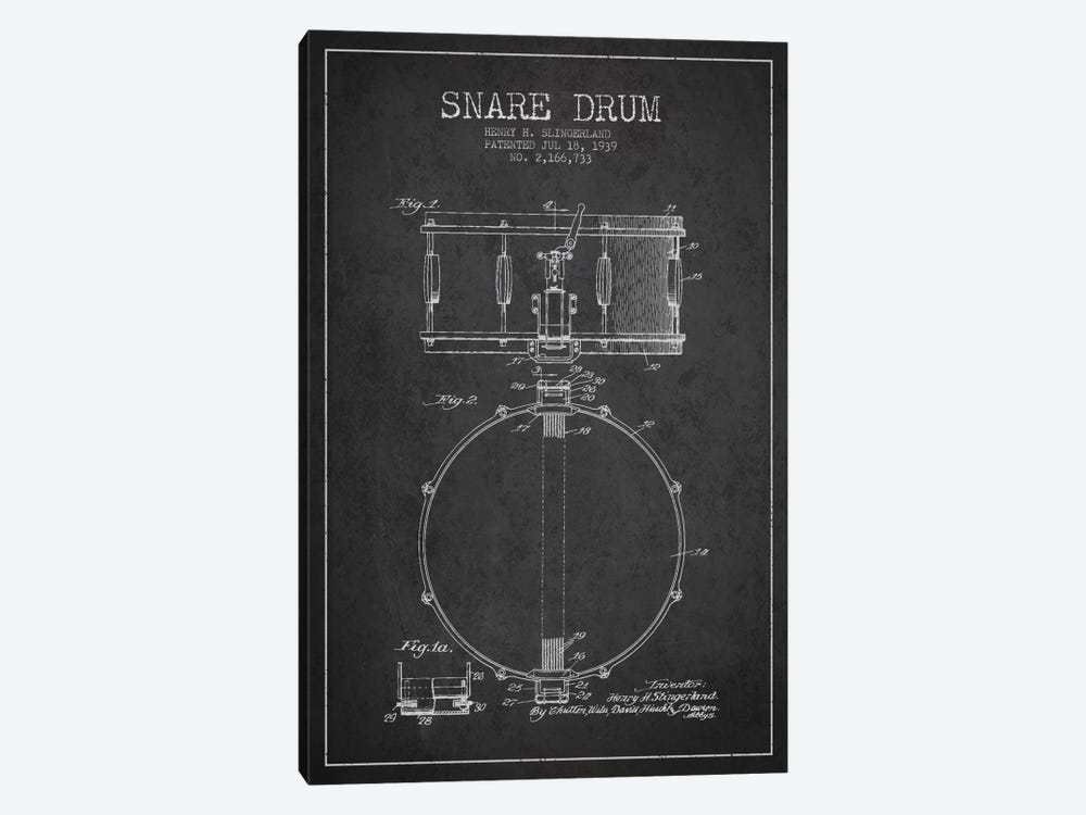 Drum Charcoal Patent Blueprint by Aged Pixel 1-piece Canvas Art Print