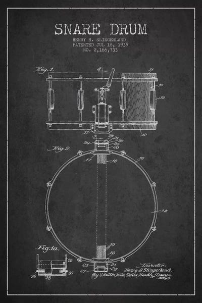 Aged Pixel: Drum Charcoal Patent Blueprint by Aged Pixel