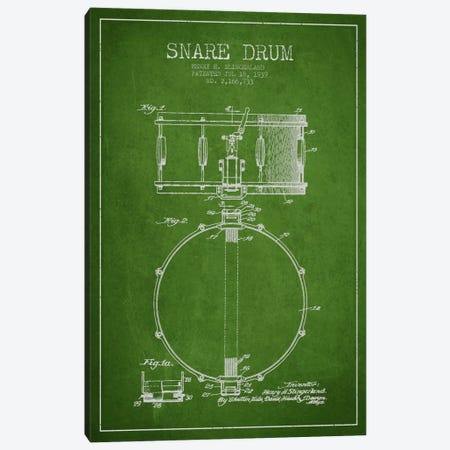 Drum Green Patent Blueprint Canvas Print #ADP875} by Aged Pixel Art Print