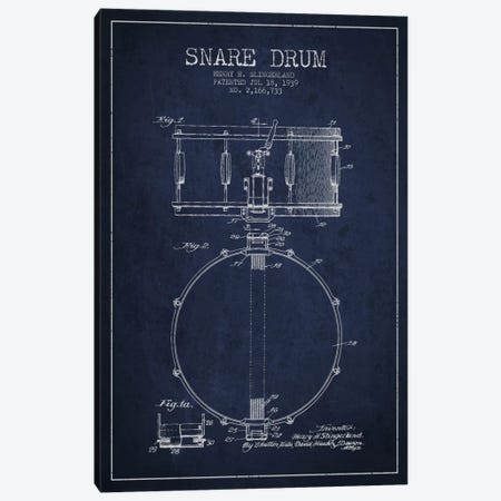 Drum Navy Blue Patent Blueprint Canvas Print #ADP876} by Aged Pixel Canvas Art Print