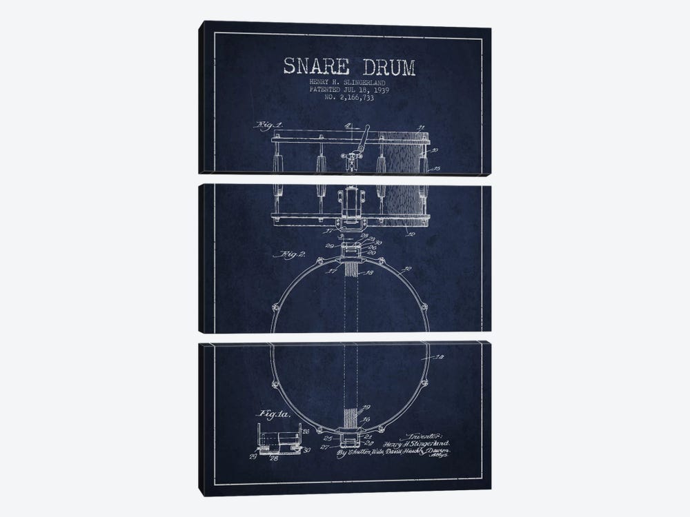 Drum Navy Blue Patent Blueprint by Aged Pixel 3-piece Art Print