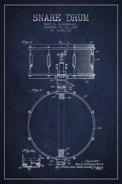 Music Blueprints: Drum Navy Blue Patent Blueprint by Aged Pixel