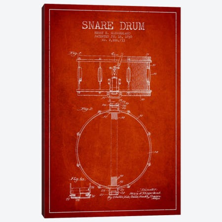 Drum Red Patent Blueprint Canvas Print #ADP877} by Aged Pixel Art Print