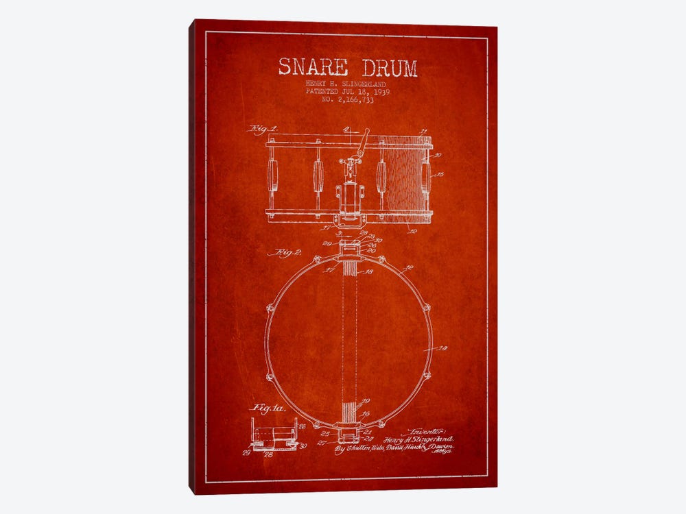Drum Red Patent Blueprint by Aged Pixel 1-piece Canvas Wall Art