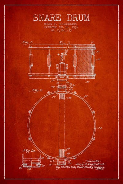 Music Blueprints: Drum Red Patent Blueprint by Aged Pixel