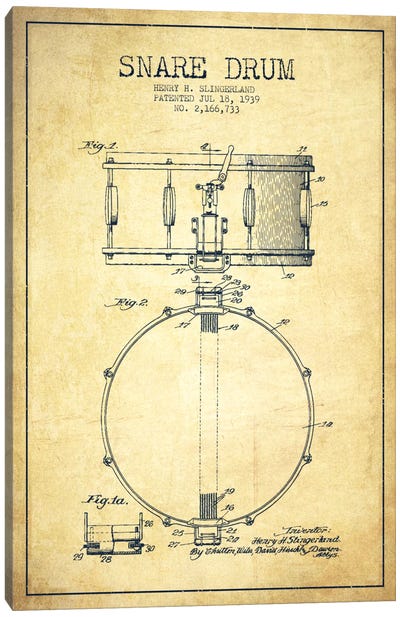 Drum Vintage Patent Blueprint Canvas Art Print - Music Blueprints