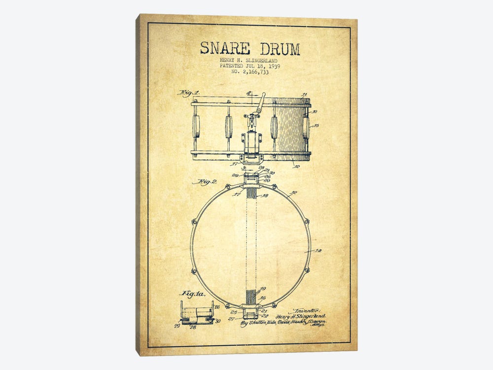 Drum Vintage Patent Blueprint by Aged Pixel 1-piece Art Print