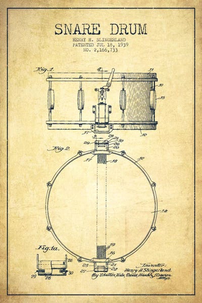 Music Blueprints: Drum Vintage Patent Blueprint by Aged Pixel