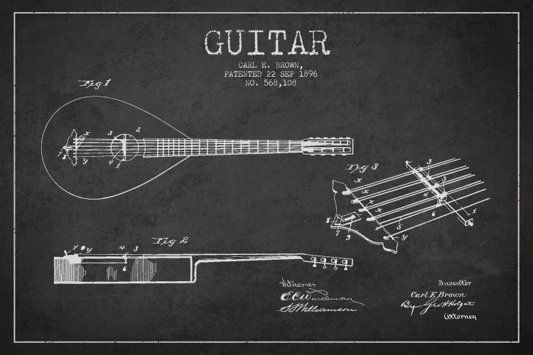 Guitar Charcoal Patent Blueprint