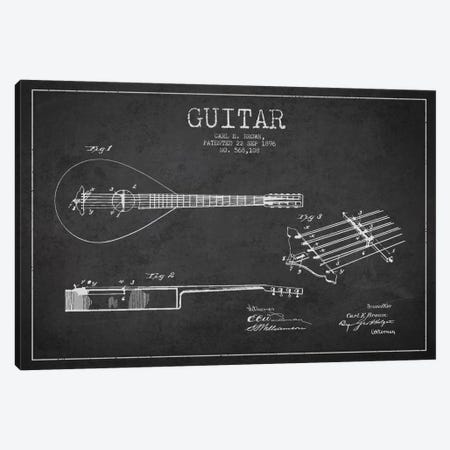 Guitar Charcoal Patent Blueprint Canvas Print #ADP879} by Aged Pixel Canvas Wall Art