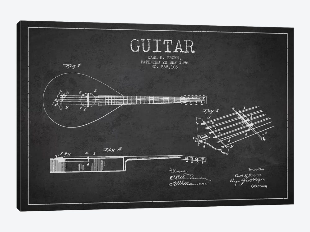 Guitar Charcoal Patent Blueprint by Aged Pixel 1-piece Canvas Art