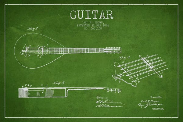 Music Blueprints: Guitar Green Patent Blueprint by Aged Pixel