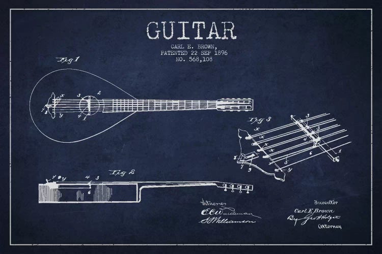 Guitar Navy Blue Patent Blueprint