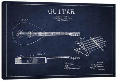 Guitar Navy Blue Patent Blueprint Canvas Art Print - Aged Pixel: Music