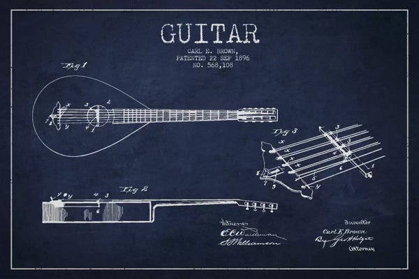 Music Blueprints: Guitar Navy Blue Patent Blueprint by Aged Pixel