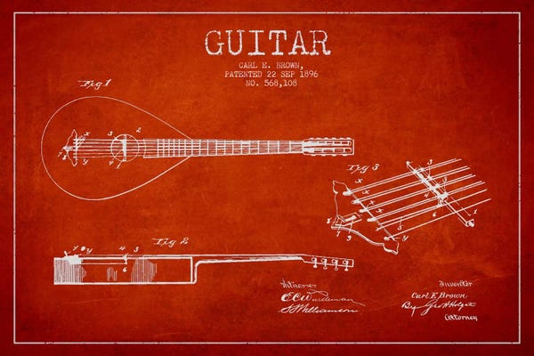 Music Blueprints: Guitar Red Patent Blueprint by Aged Pixel