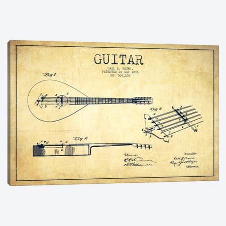 Guitar Vintage Patent Blueprint Canvas Print #ADP883} by Aged Pixel Canvas Art Print