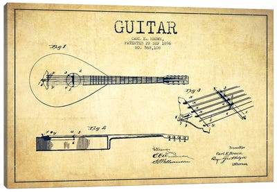 Guitar Vintage Patent Blueprint Canvas Art Print - Aged Pixel: Music