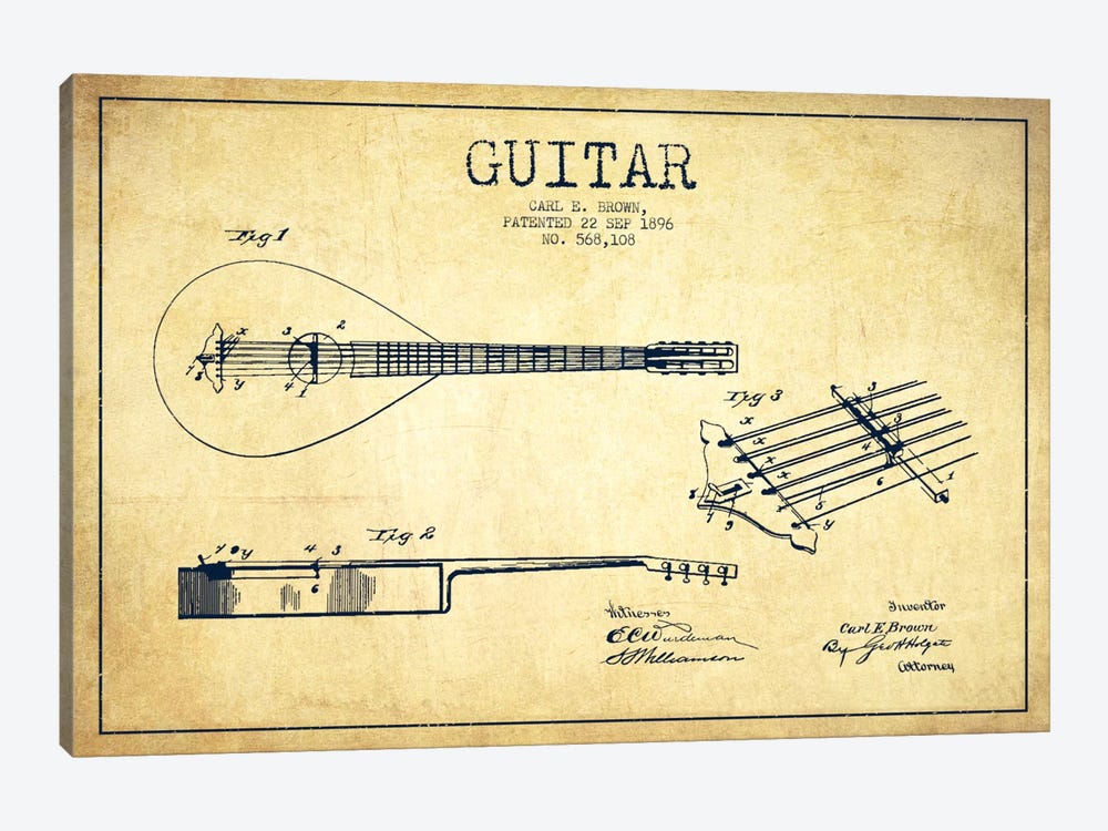 Guitar Vintage Patent Blueprint by Aged Pixel 1-piece Art Print