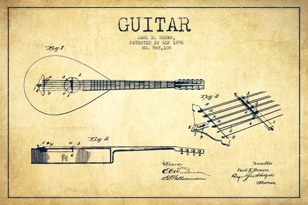 Music Blueprints: Guitar Vintage Patent Blueprint by Aged Pixel