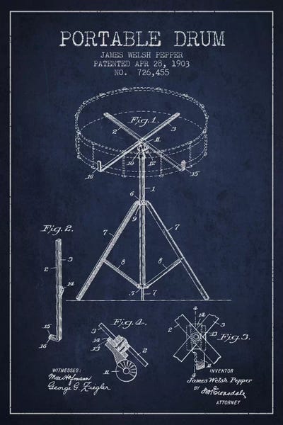 Aged Pixel: Drum Navy Blue Patent Blueprint by Aged Pixel