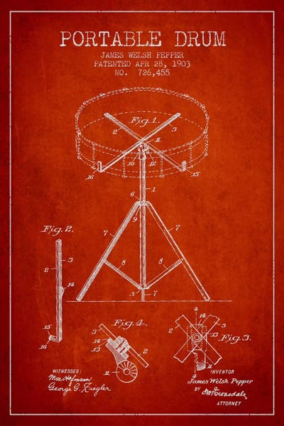Drum Red Patent Blueprint by Aged Pixel framed wall art