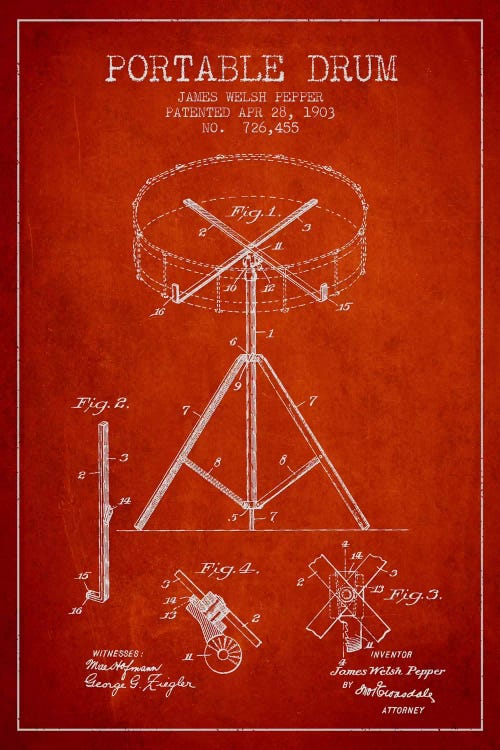 Drum Red Patent Blueprint