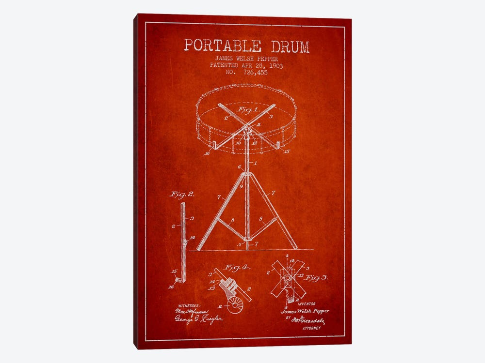 Drum Red Patent Blueprint by Aged Pixel 1-piece Art Print