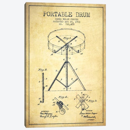 Drum Vintage Patent Blueprint Canvas Print #ADP888} by Aged Pixel Canvas Print