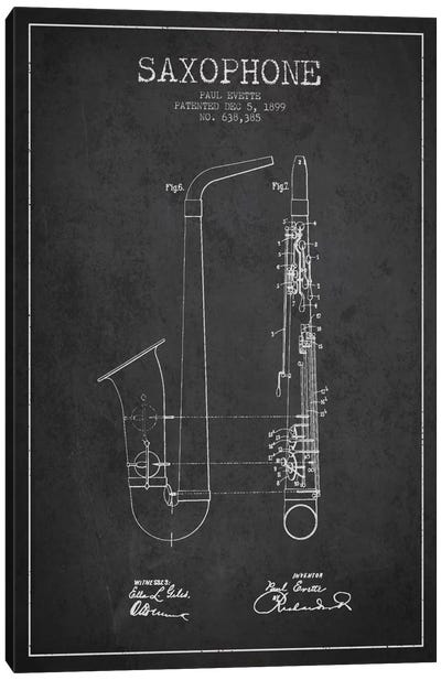 Saxophone Charcoal Patent Blueprint Canvas Art Print - Saxophone Art
