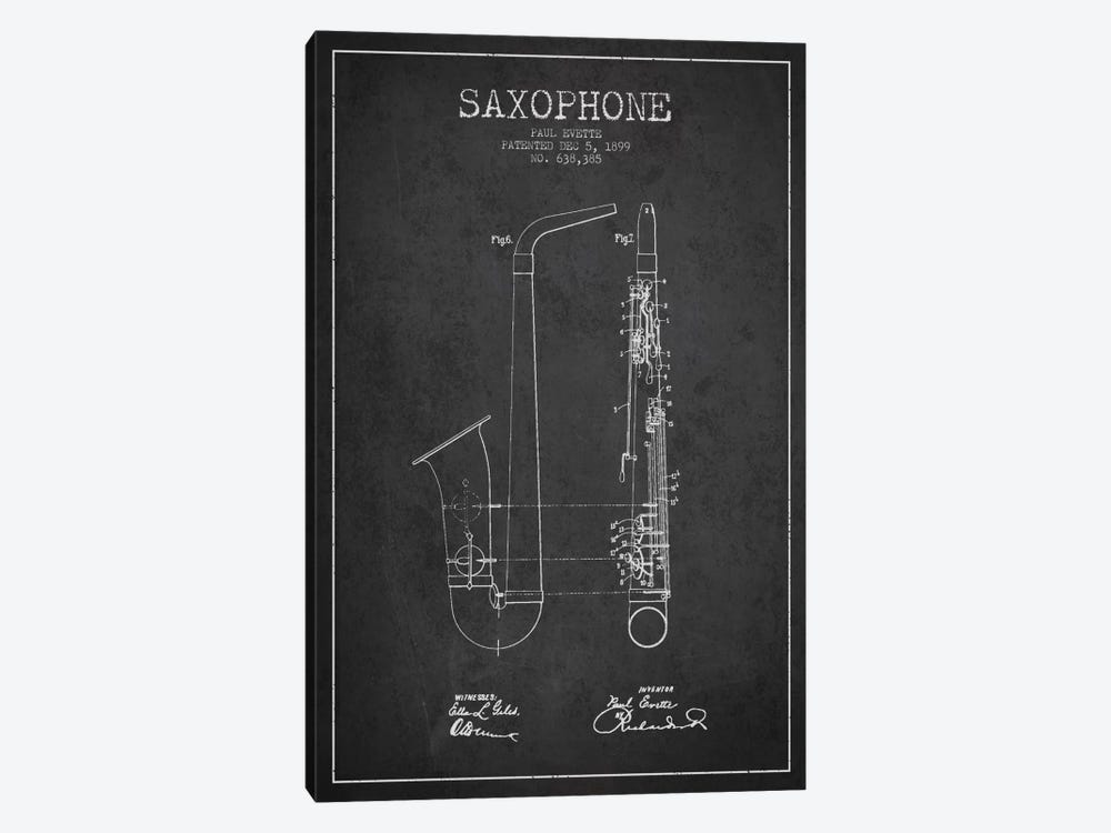 Saxophone Charcoal Patent Blueprint by Aged Pixel 1-piece Canvas Art Print