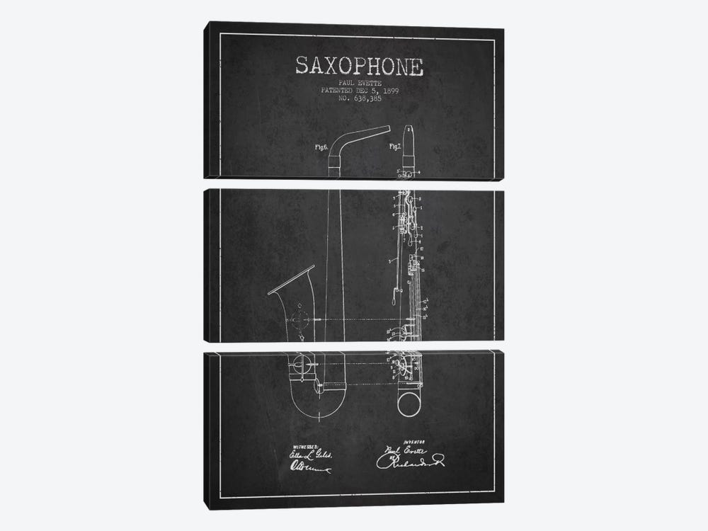 Saxophone Charcoal Patent Blueprint by Aged Pixel 3-piece Canvas Art Print