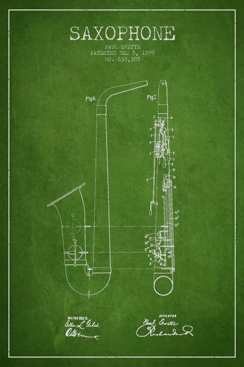 Saxophone Green Patent Blueprint