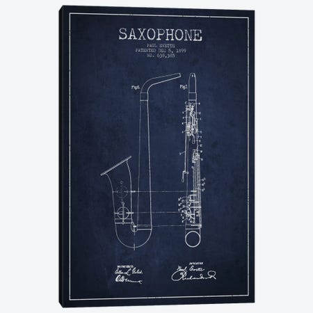 Saxophone Navy Blue Patent Blueprint Canvas Print #ADP891} by Aged Pixel Canvas Art