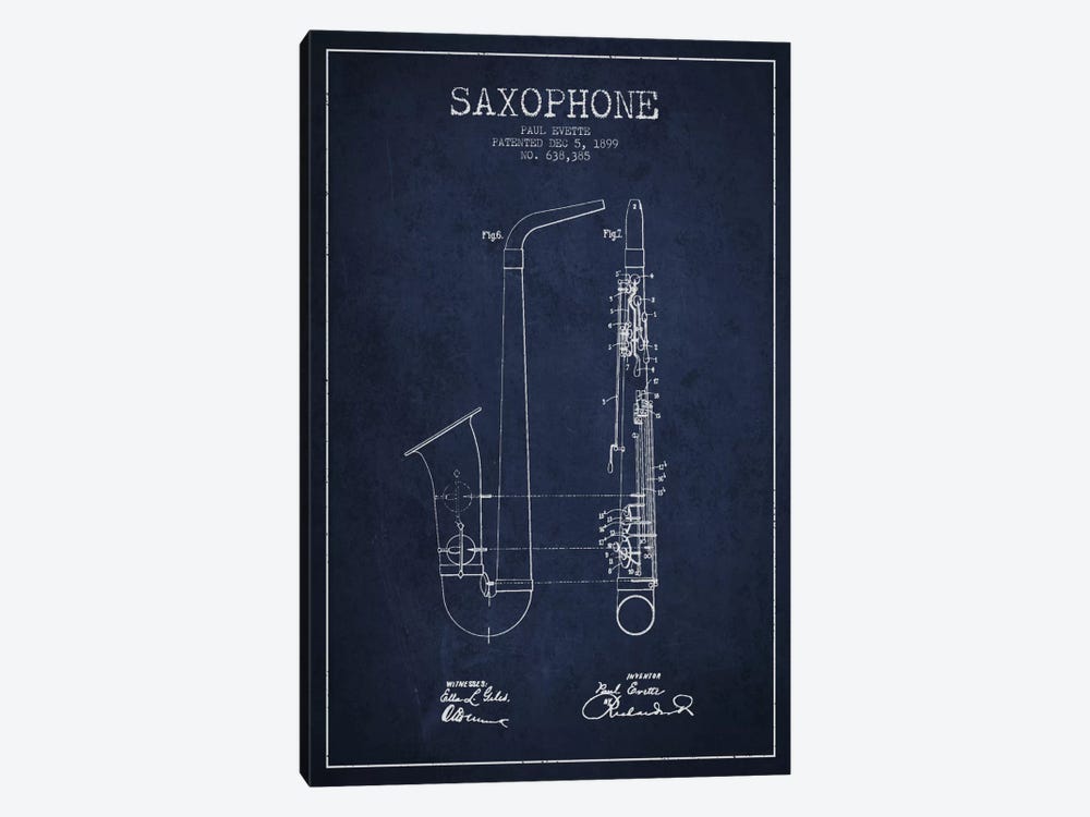 Saxophone Navy Blue Patent Blueprint by Aged Pixel 1-piece Canvas Art