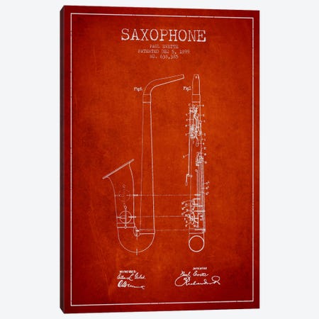 Saxophone Red Patent Blueprint Canvas Print #ADP892} by Aged Pixel Canvas Art