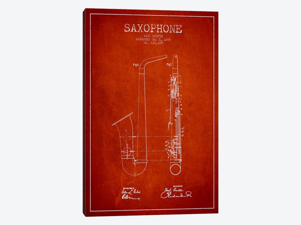 Saxophone Red Patent Blueprint by Aged Pixel 1-piece Canvas Art Print