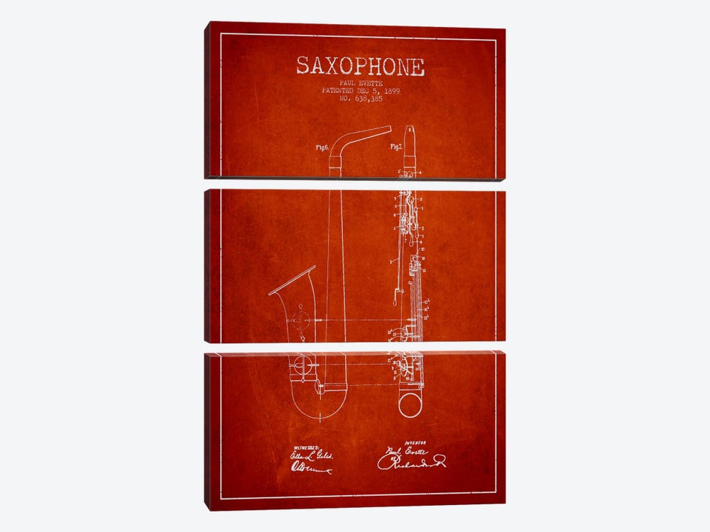 Saxophone Red Patent Blueprint by Aged Pixel 3-piece Art Print