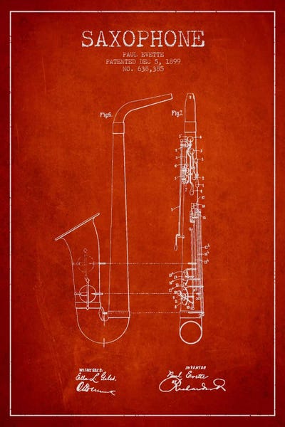 Saxophones: Saxophone Red Patent Blueprint by Aged Pixel