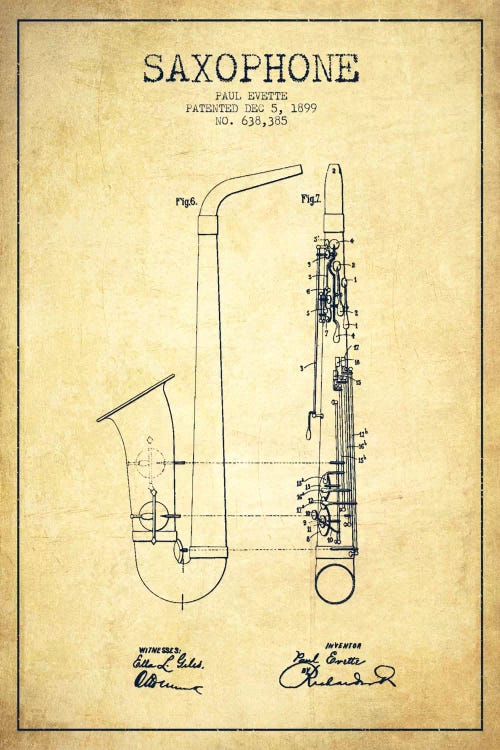 Saxophone Vintage Patent Blueprint