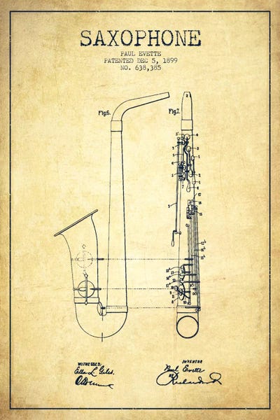Saxophones: Saxophone Vintage Patent Blueprint by Aged Pixel
