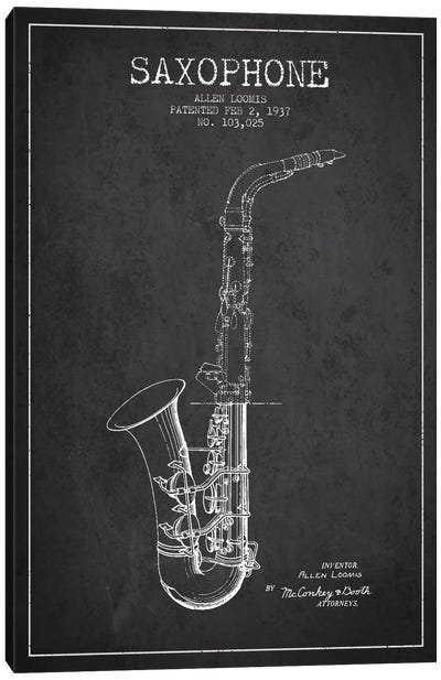 Saxophone Charcoal Patent Blueprint Canvas Art Print - Aged Pixel: Music
