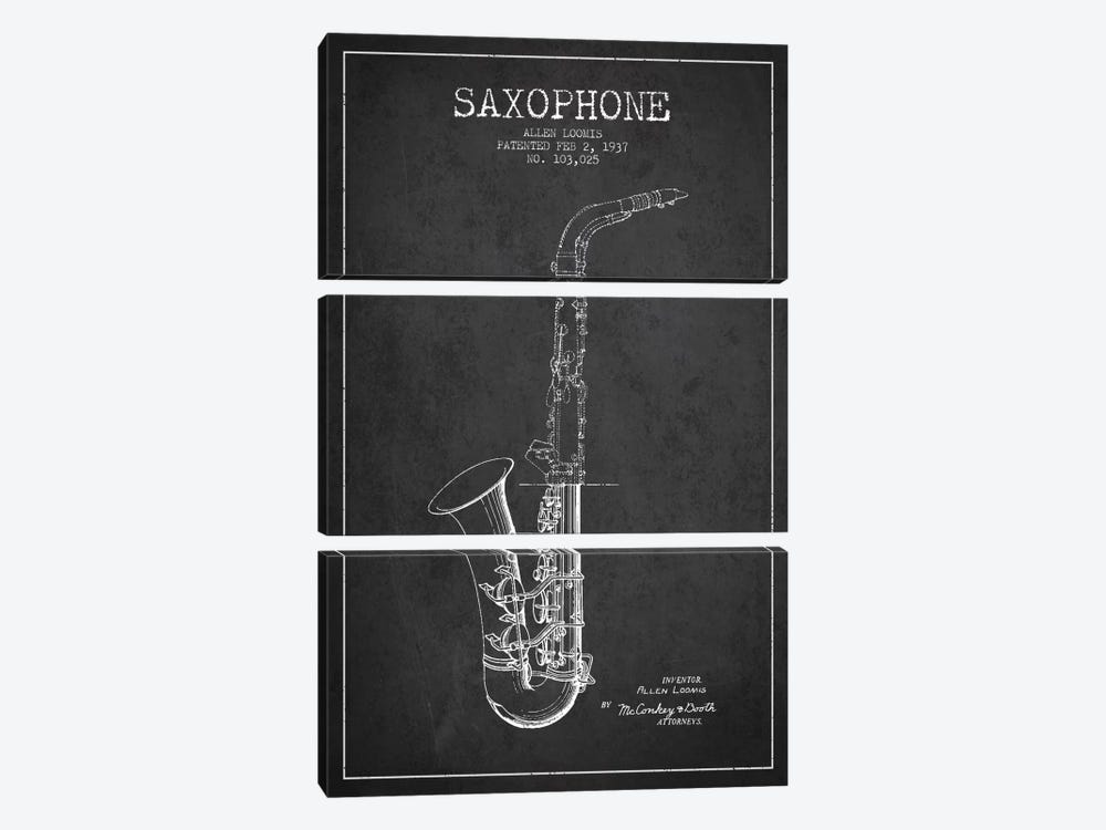 Saxophone Charcoal Patent Blueprint by Aged Pixel 3-piece Art Print