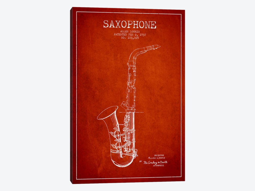 Saxophone Red Patent Blueprint by Aged Pixel 1-piece Canvas Artwork