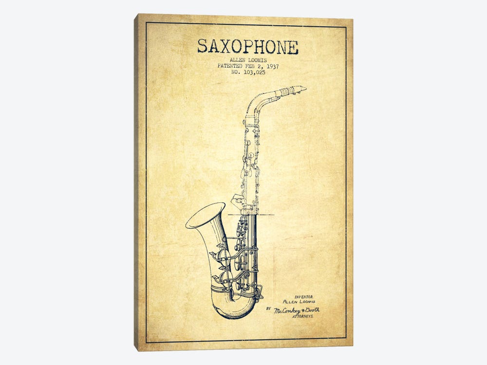 Saxophone Vintage Patent Blueprint by Aged Pixel 1-piece Art Print