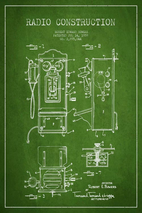 Bowers Radio Green Patent Blueprint by Aged Pixel wall art