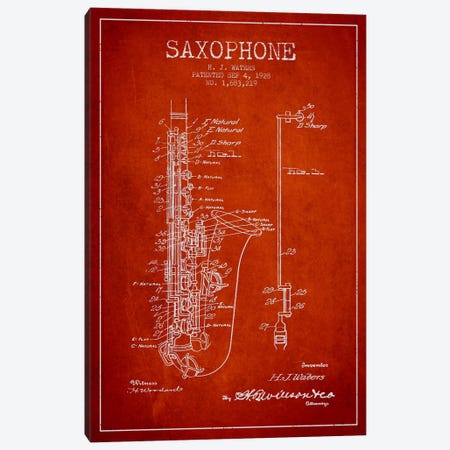 Saxophone Red Patent Blueprint Canvas Print #ADP902} by Aged Pixel Canvas Art