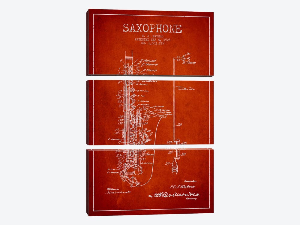 Saxophone Red Patent Blueprint 3-piece Art Print