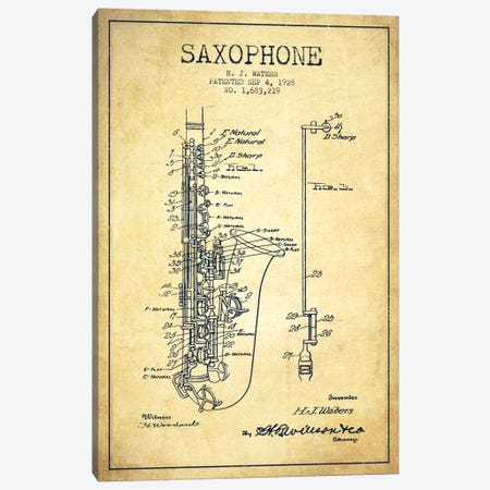 Saxophone Vintage Patent Blueprint Canvas Print #ADP903} by Aged Pixel Canvas Wall Art