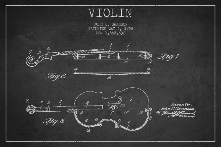 Violin Charcoal Patent Blueprint